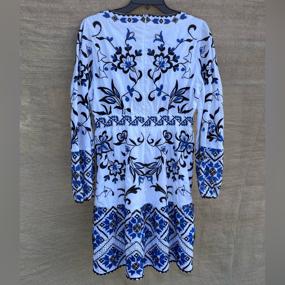 Anthropologie Blue and White Patterned Long Sleeve Dress - Picture 6 of 13